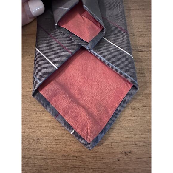 Yves Saint Laurent necktie Tie Gray diagonal stripe Logo 3 x54 silk Preppy - Picture 4 of 5